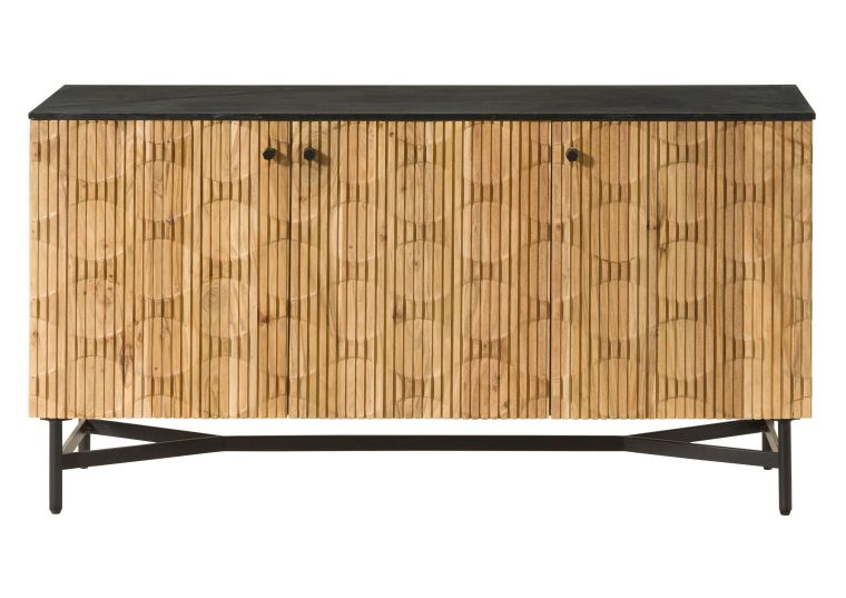 Sideboard Akazie 150x40x76 natur lackiert / Marmor schwarz LONDON #100