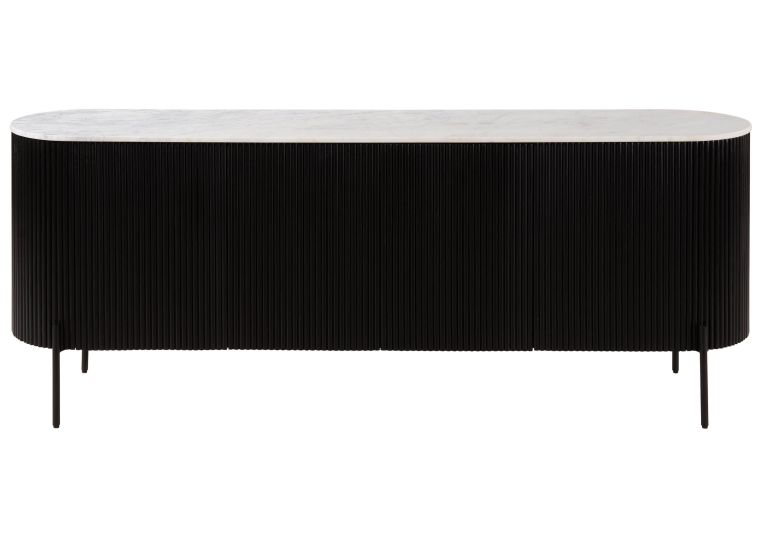 Sideboard Mango 200x40x76 schwarz lackiert / Marmor weiß BARCELONA #102