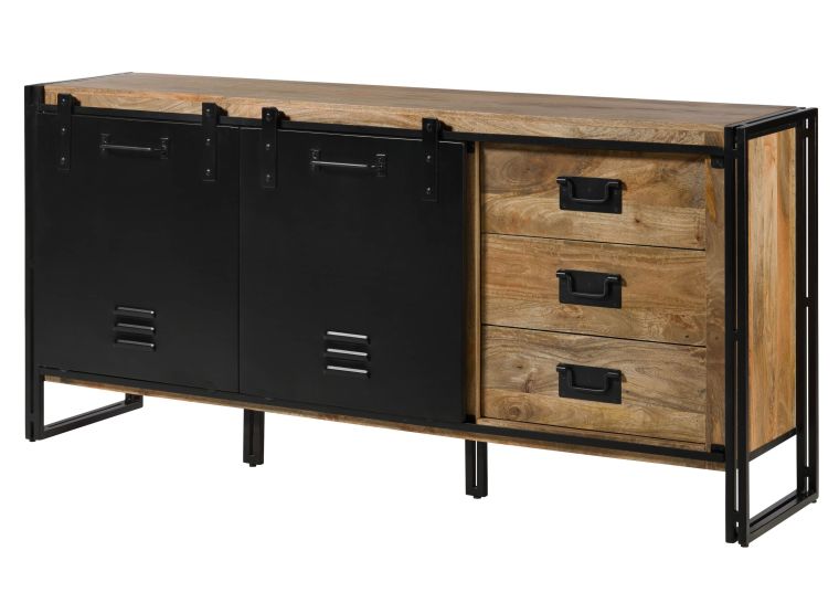 Sideboard Mango 195x45x90 natur klar lackiert / Metall schwarz BLACKBURN #107