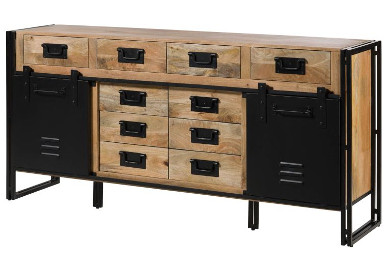 Sideboard Mango 195x45x90 natur klar lackiert / Metall schwarz BLACKBURN #109