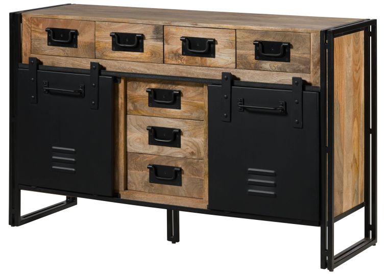 Sideboard Mango 150x45x90 natur klar lackiert / Metall schwarz BLACKBURN #110