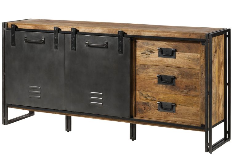 Sideboard Mango 195x45x90 natur lackiert / Metall grau BLACKBURN #307