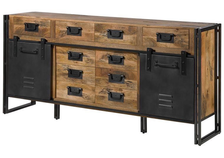 Sideboard Mango 195x45x90 natur lackiert / Metall grau BLACKBURN #309