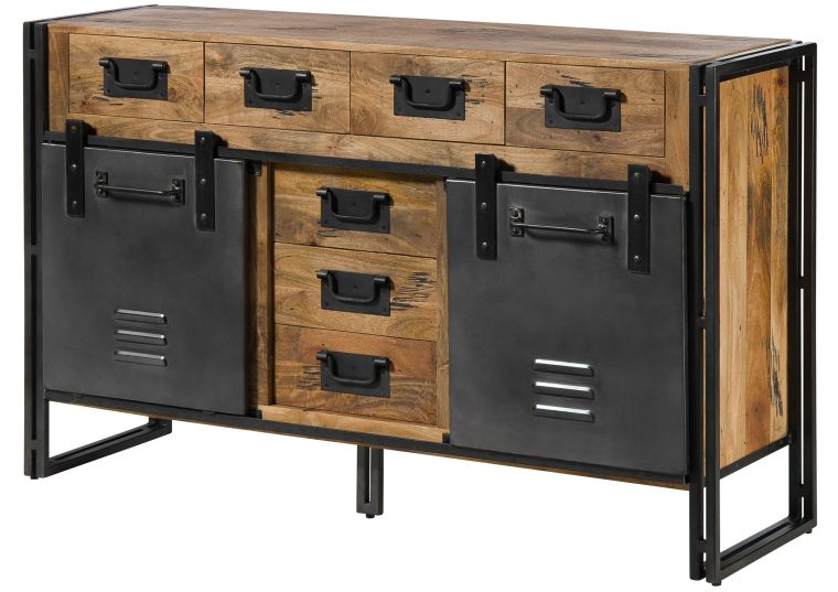 Sideboard Mango 150x45x90 natur lackiert / Metall grau BLACKBURN #310