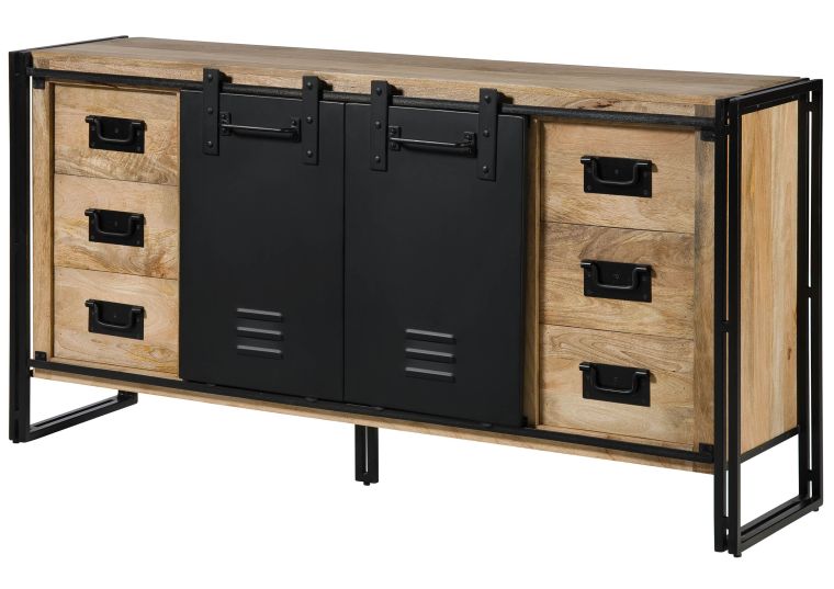 Sideboard Mango 180x45x90 natur klar lackiert / Metall schwarz BLACKBURN #551