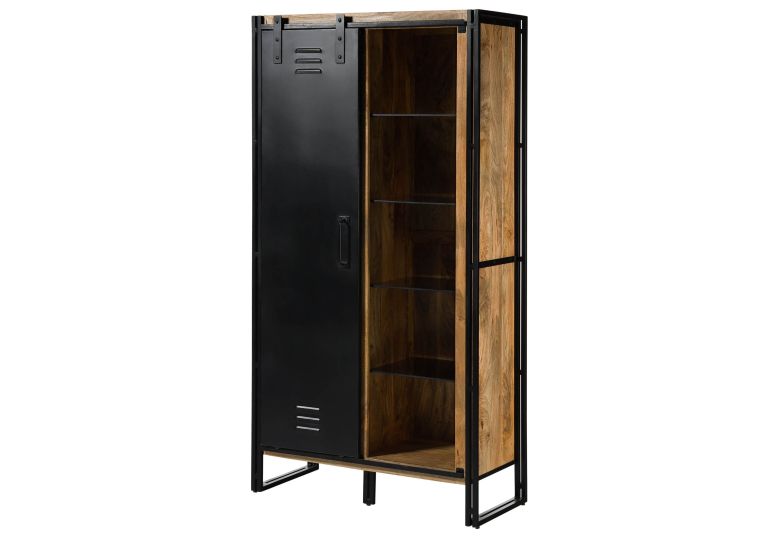 Wohnzimmerschrank Mango 105x45x195 natur klar lackiert / Metall schwarz BLACKBURN #104