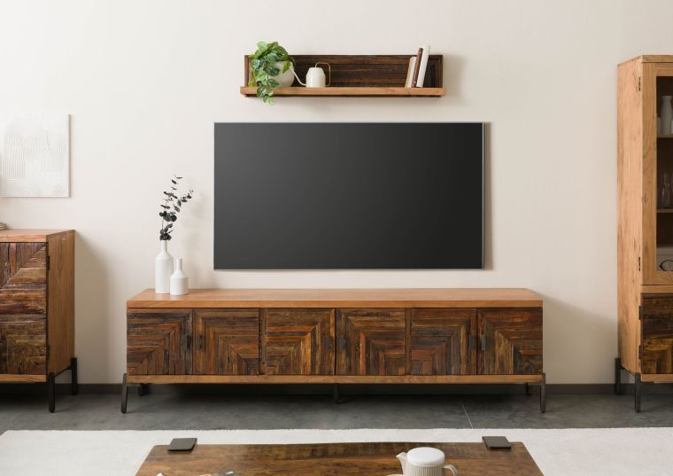 TV-Board Altholz 225x40x63 natur lackiert LYON #122