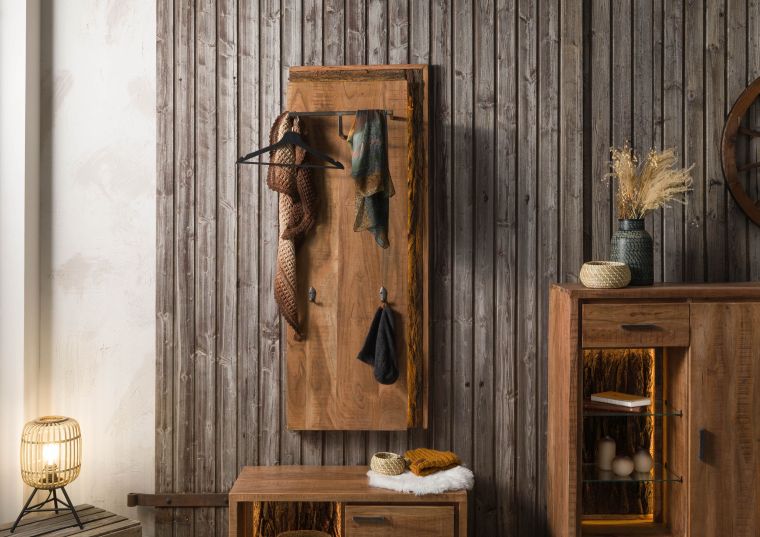 Wandgarderobe Akazie 56x27x150 natur lackiert BARK #120 n