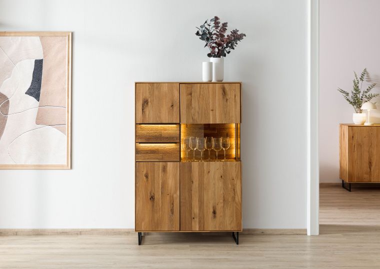 Highboard Wildeiche 94x43x144 natur geölt WIEN #225