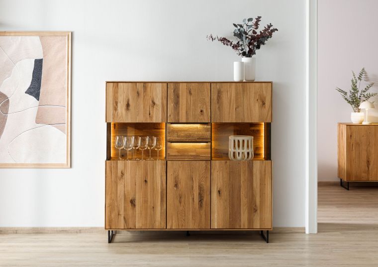 Highboard Wildeiche 148x43x144 natur geölt WIEN #226