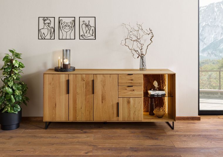 Sideboard Wildeiche 180x43x79 natur geölt LINDAU #09